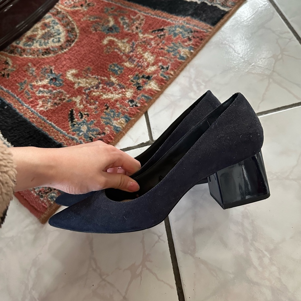 Zara navy block heels